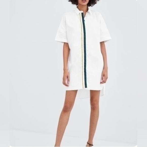 ZARA SHIRT DRESS WITH STRIPE White Size Medium - Picture 1 of 10